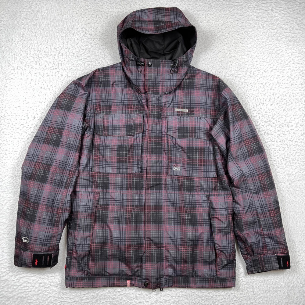 Foursquare Snowboard Jacket Mens Small Red Plaid 10K Waterproof Outerwear Winter